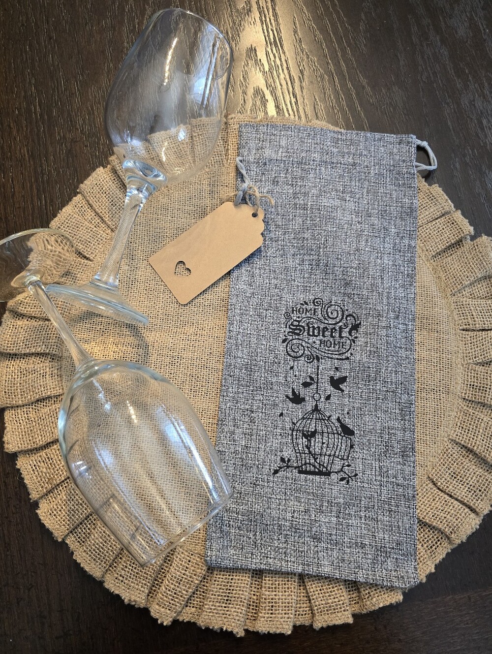 🏡Handmade "Home Sweet Home" Wine Gift Bag (Burlap/Linen look) 🍷